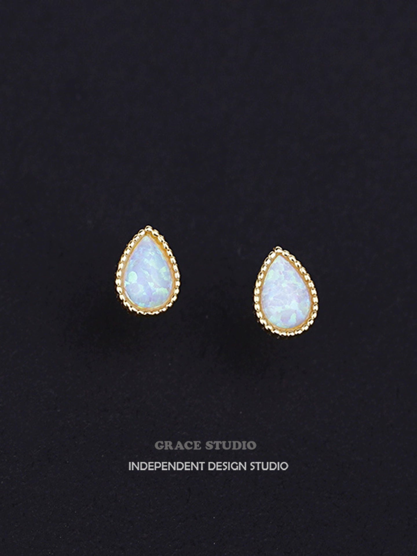 Mini Opal Teardrop Inlaid Pierced Earrings_BDHL7676
