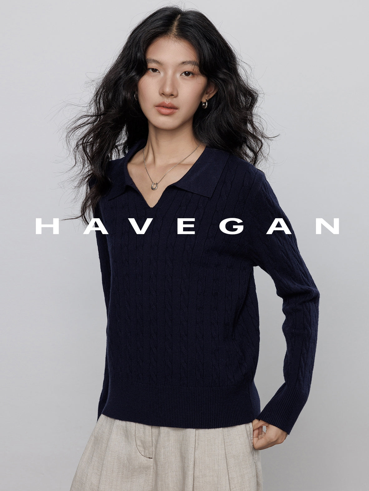 Polo-Collar Cable Knit Tops_BDHL7782