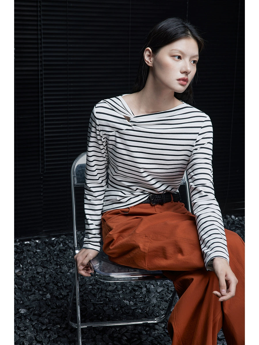 Asymmetric Stripe Long Sleeve Top_BDHL7645