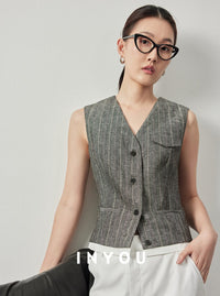 V-Neck Button Suit Vest_BDHL6116