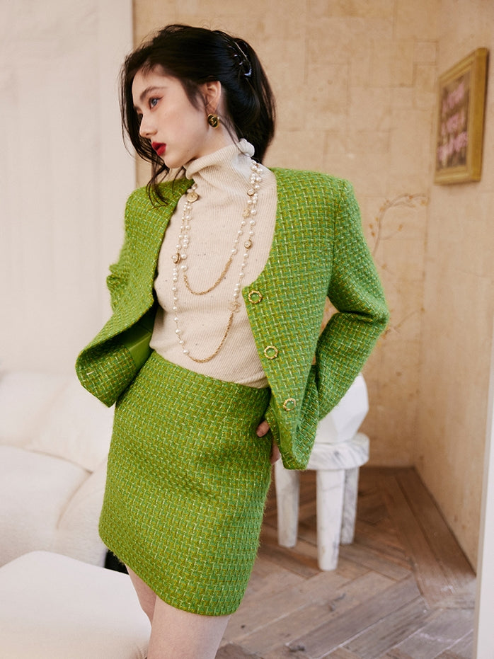 Green Tweed Jacket Or Skirt_BDHL6842