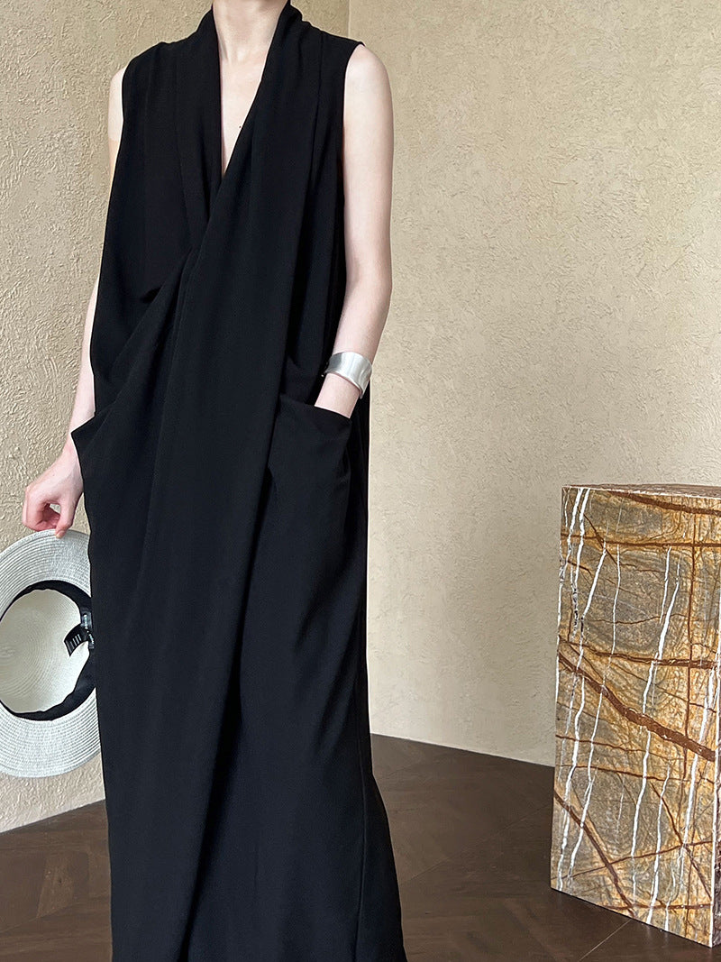 V-Neck Draped Cross Dress_BDHL7558