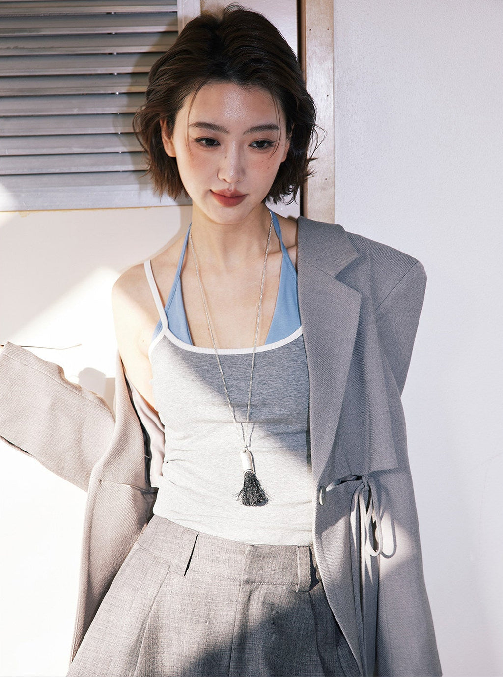 Drawstring Detail Oversized Blazer_BDHL8242