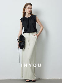 Press Pleated Sleeveless Tops_BDHL6144