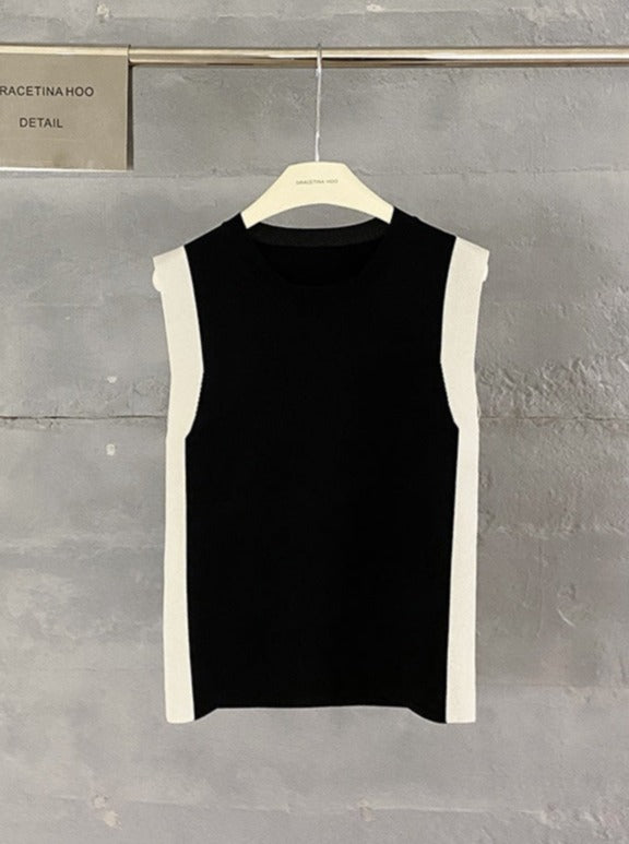 Contrast Color Sleeveless Tops_BDHL6223