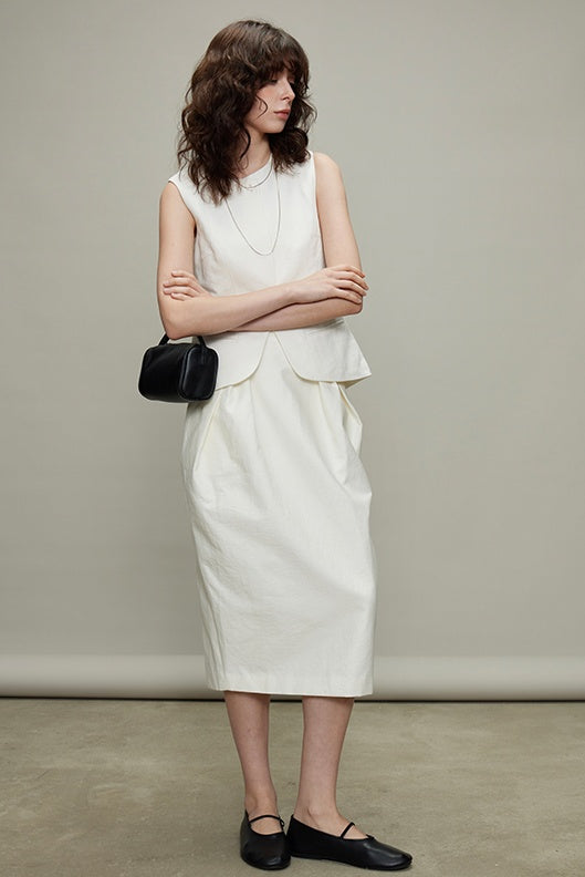 Bud Pleated Skirt & Round Neck Vest_BDHL6331