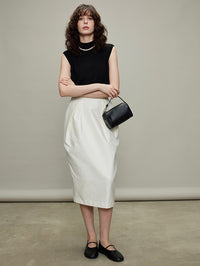 Bud Pleated Skirt & Round Neck Vest_BDHL6331