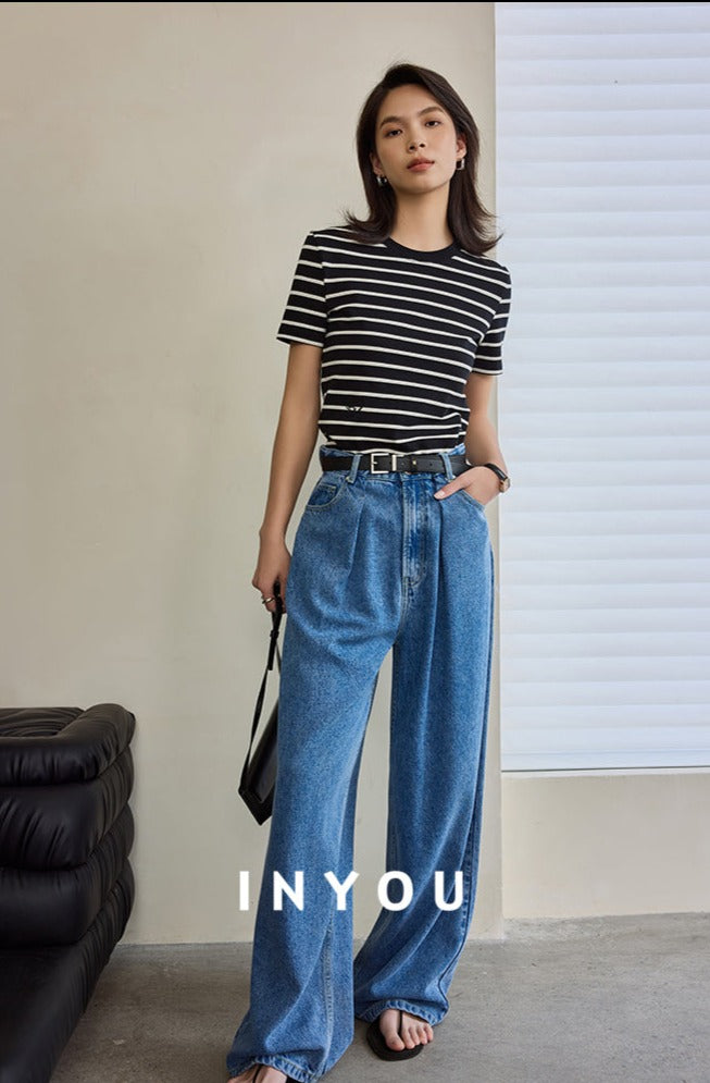 Wide Leg Draped Jeans Pants_BDHL6019