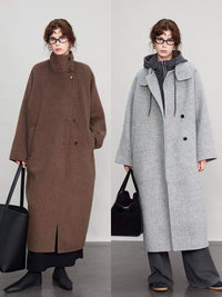 Stand Collar Long Cocoon Coat_BDHL6683