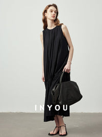 Draped Gathered Sleeveless Dress_BDHL6149