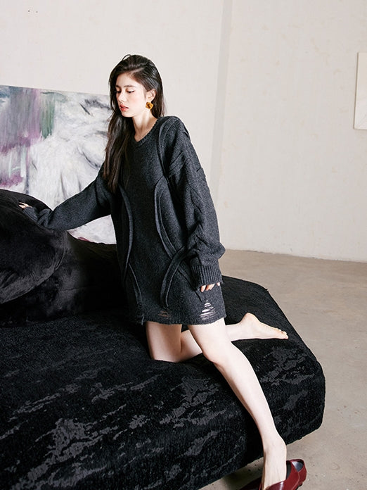 Dark Gray Loose Large Knit_BDHL6745