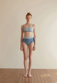 High Waist Striped Split Bandeau Bikini_HL3233