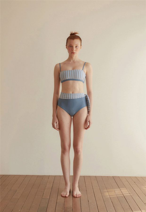 High Waist Striped Split Bandeau Bikini_HL3233