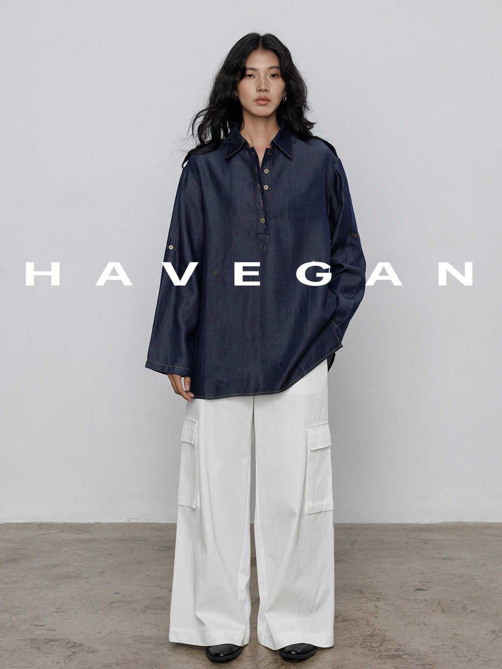Denim Long-Sleeved Denim Shirt_BDHL7710