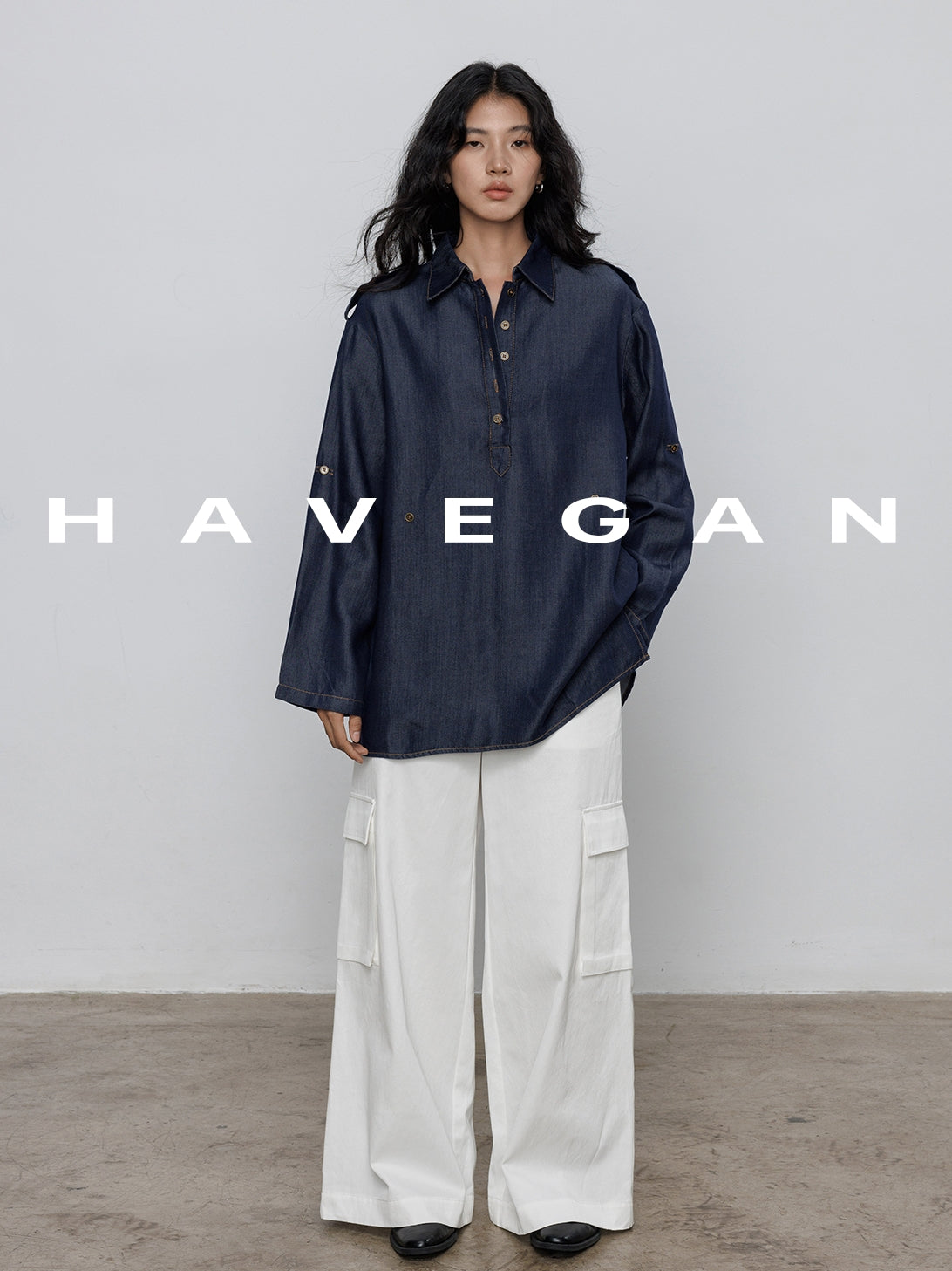 Denim Long-Sleeved Denim Shirt_BDHL7710