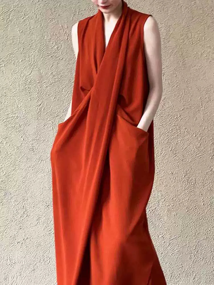 V-Neck Draped Cross Dress_BDHL7558