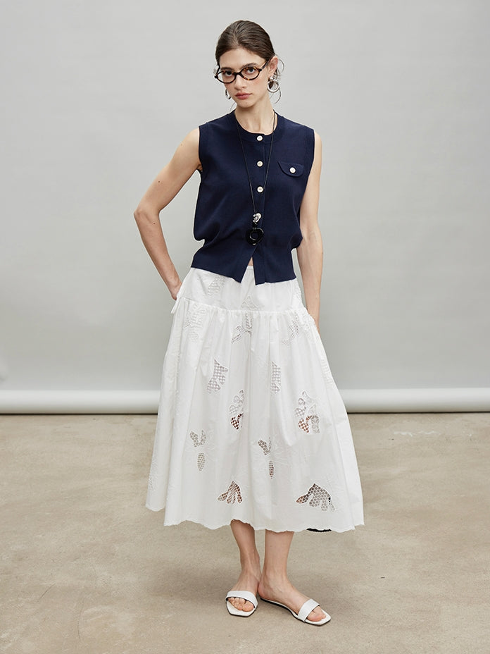 Embroidered Hollow A-Line Skirt_BDHL7184