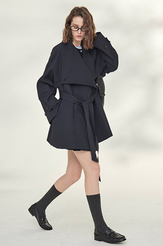 Tide Drawstring Short Trench Coat_BDHL7735