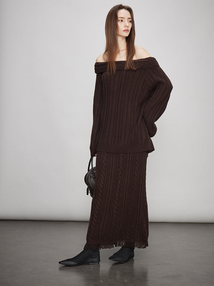 Off-Shoulder Knit Tops Or Knit Waist Skirt_BDHL7992