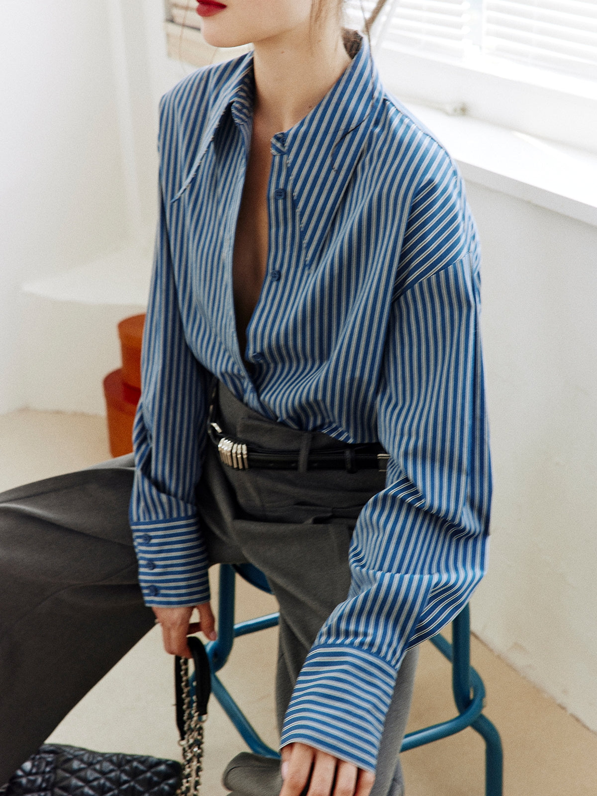 Stripe Waist Corset Shirt_BDHL8000