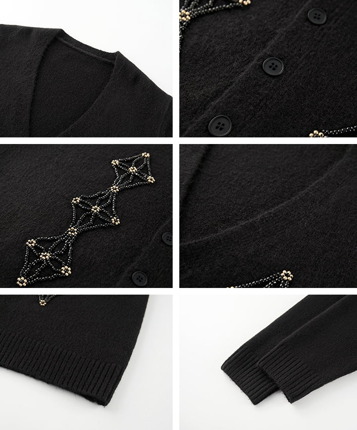 Beaded V-Neck Cardigan_BDHL8001