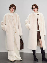 Round Collar Fur Mid-Length Jacket_BDHL6702