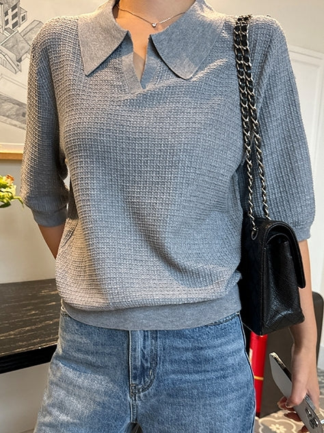 Waffle Lapel Polo Shirt_BDHL7615