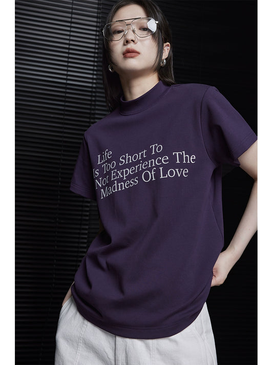 Purple loose-fitting short-sleeved T-shirt_BDHL5900