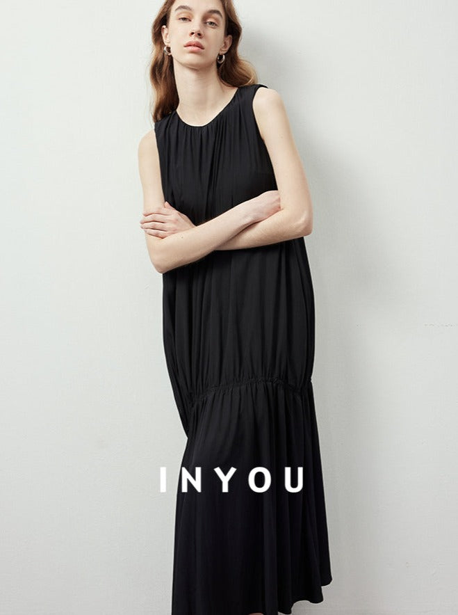 Draped Gathered Sleeveless Dress_BDHL6149