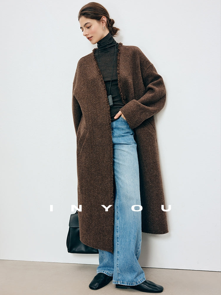 Collarless Fluffy Long Coat_BDHL7909