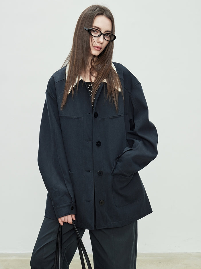 Splicing Lapel Mid-Length Jacket_BDHL7085