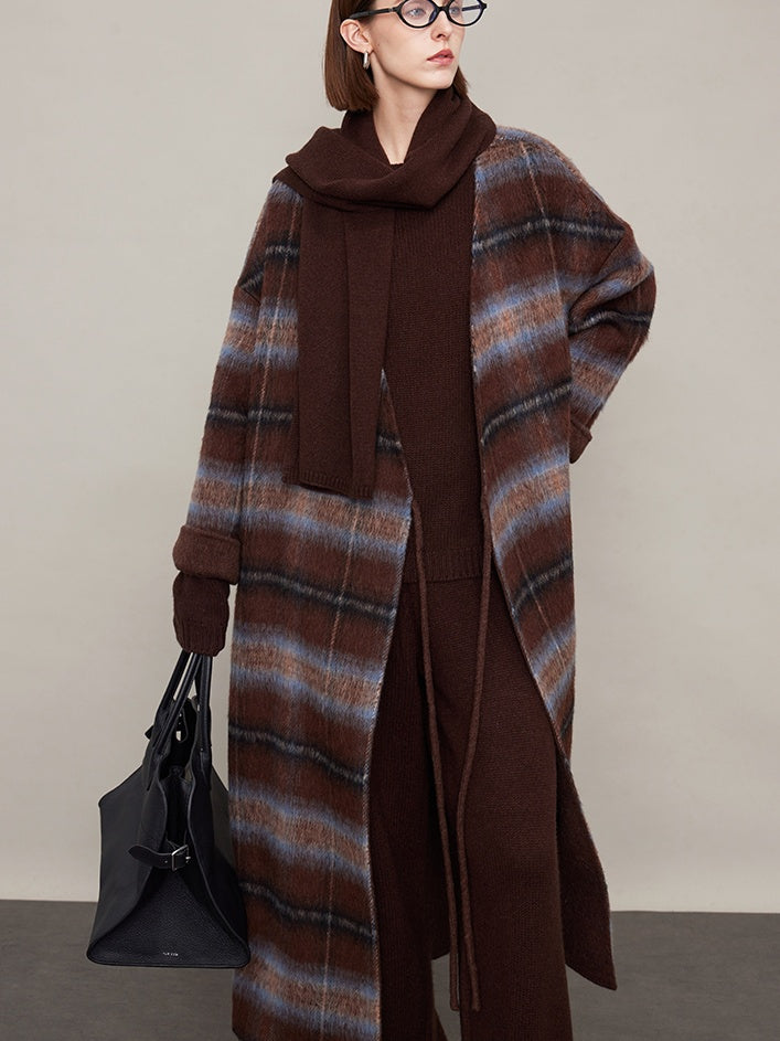 Plaid V-Neck Long Coat_BDHL6605