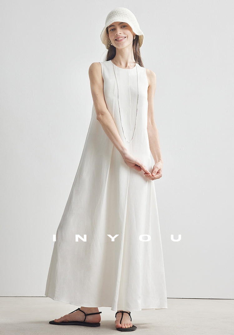 Simple Tucked Sleeveless Dress_BDHL7181