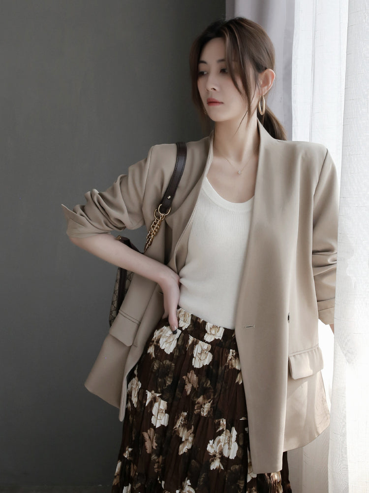 Collarless Slim Suit Jacket_BDHL7260