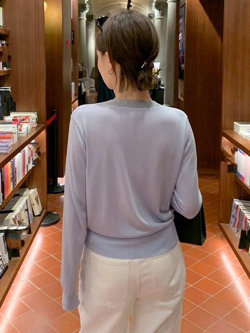 Contrast Color V-Neck Knit Cardigan_BDHL7617