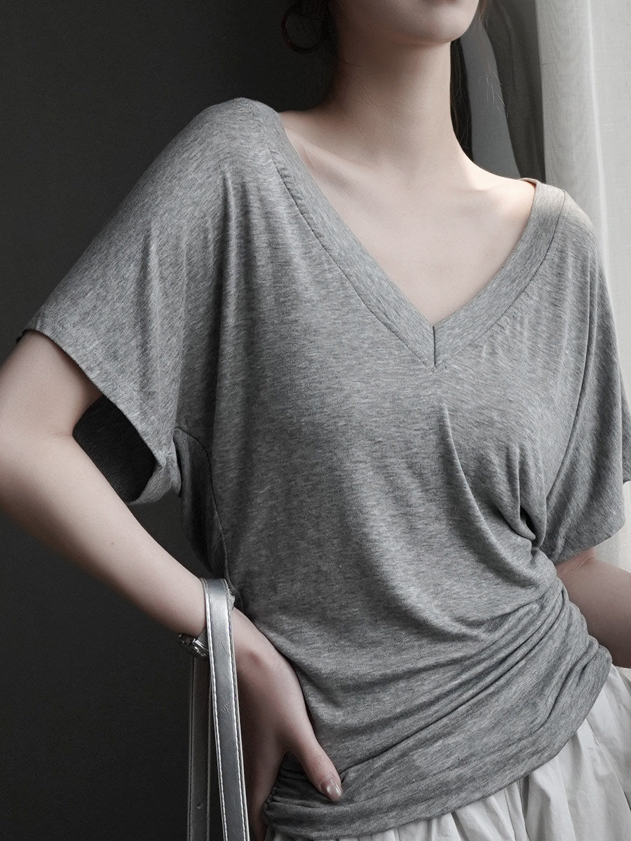 Draped Waist V-Neck Tee_BDHL8352