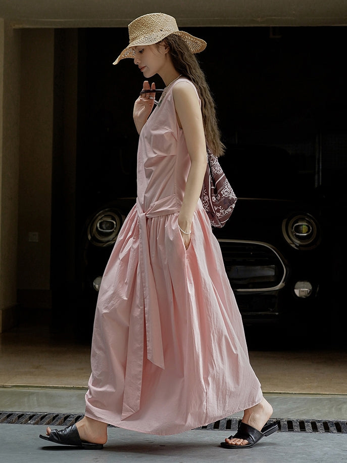 Pleated Strap Sleeveless Dress_BDHL7532