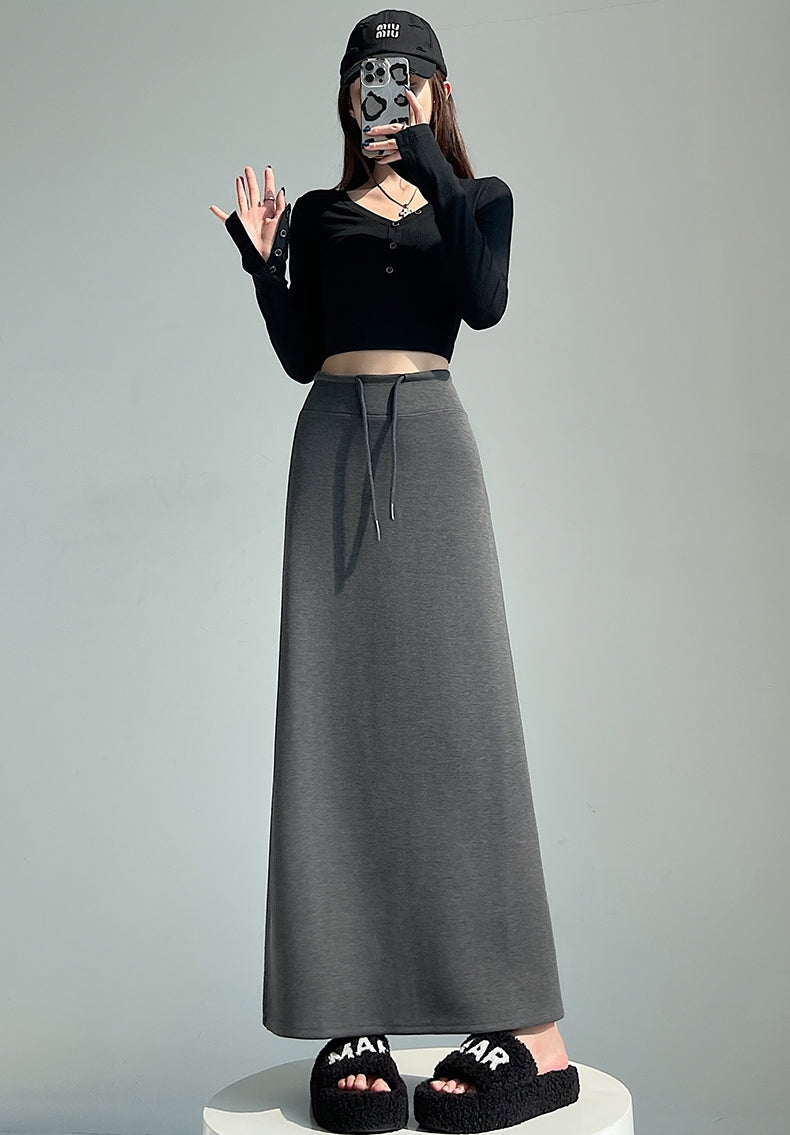 High-Waisted Slit Straight Skirt_BDHL7823