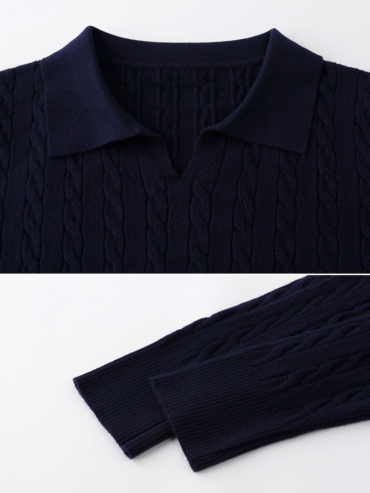 Polo-Collar Cable Knit Tops_BDHL7782