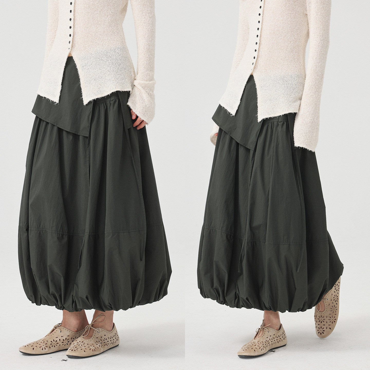 Balloon Bud A-Line Midi Skirt_BDHL8209