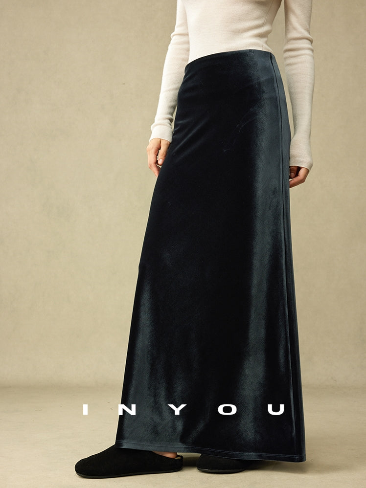 Retro Shiny Draped Long Skirt_BDHL6792