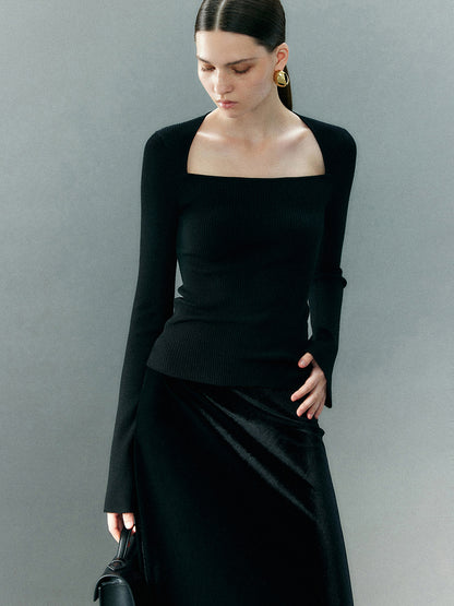 High Waist velvet A-line Skirt_BDHL5332