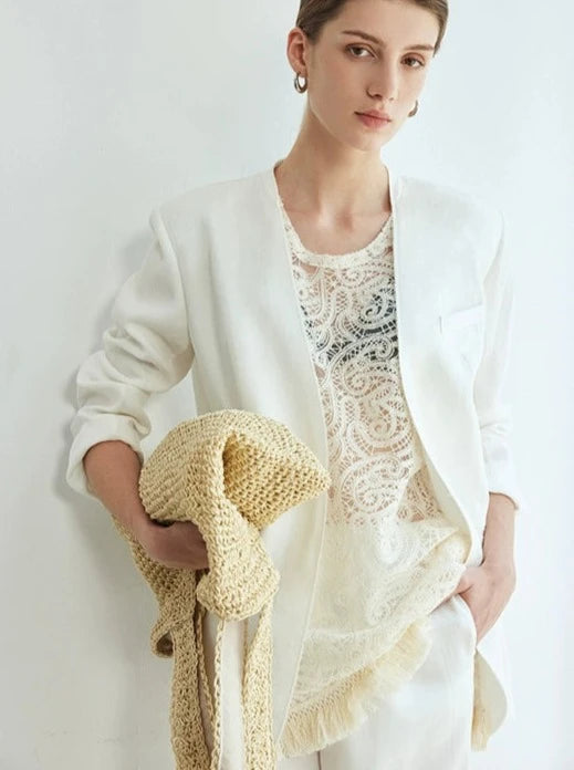 Tassel Lace Vest or Collarless Jacket_BDHL6142