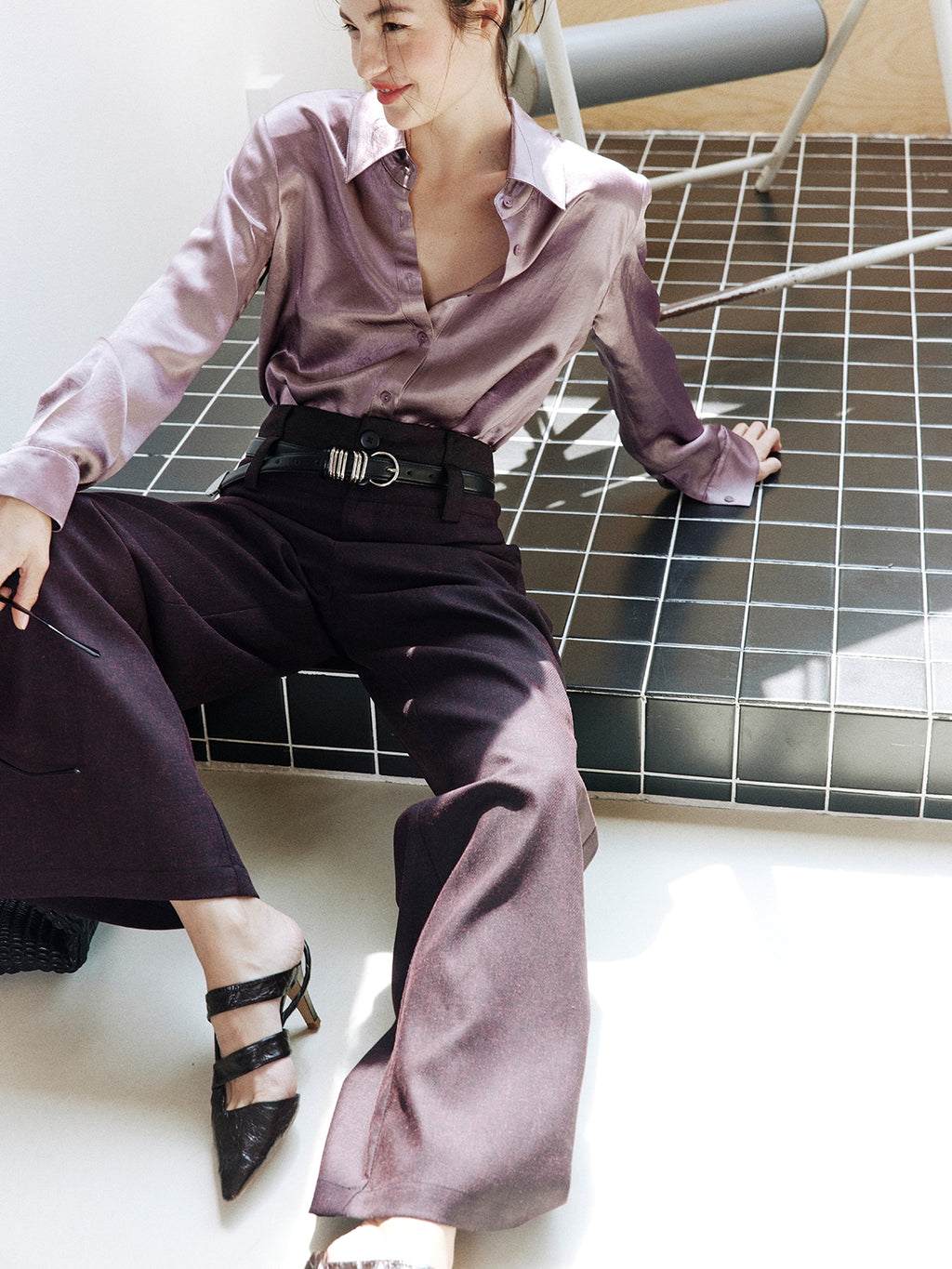 Purple Textured Suit Pants_BDHL8002