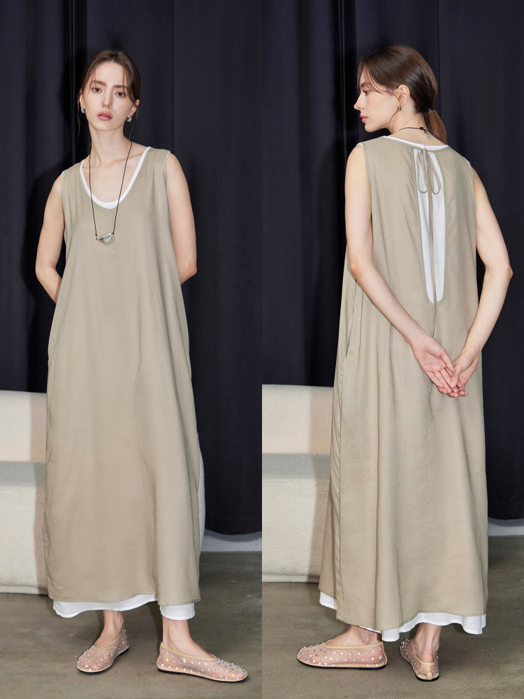 U-Neck Sleeveless Dress Set_BDHL7599