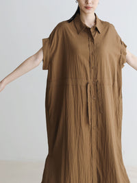 Loose-Fitting Waist Tie Slit Dress_BDHL7248