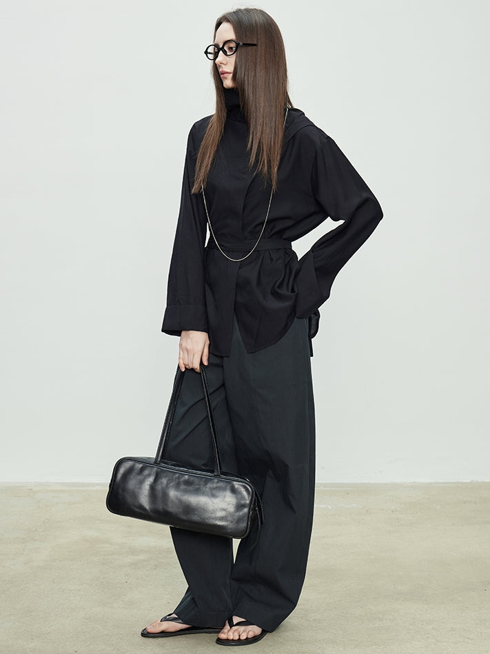 Draped Collar Ribbon Shirt_BDHL7100