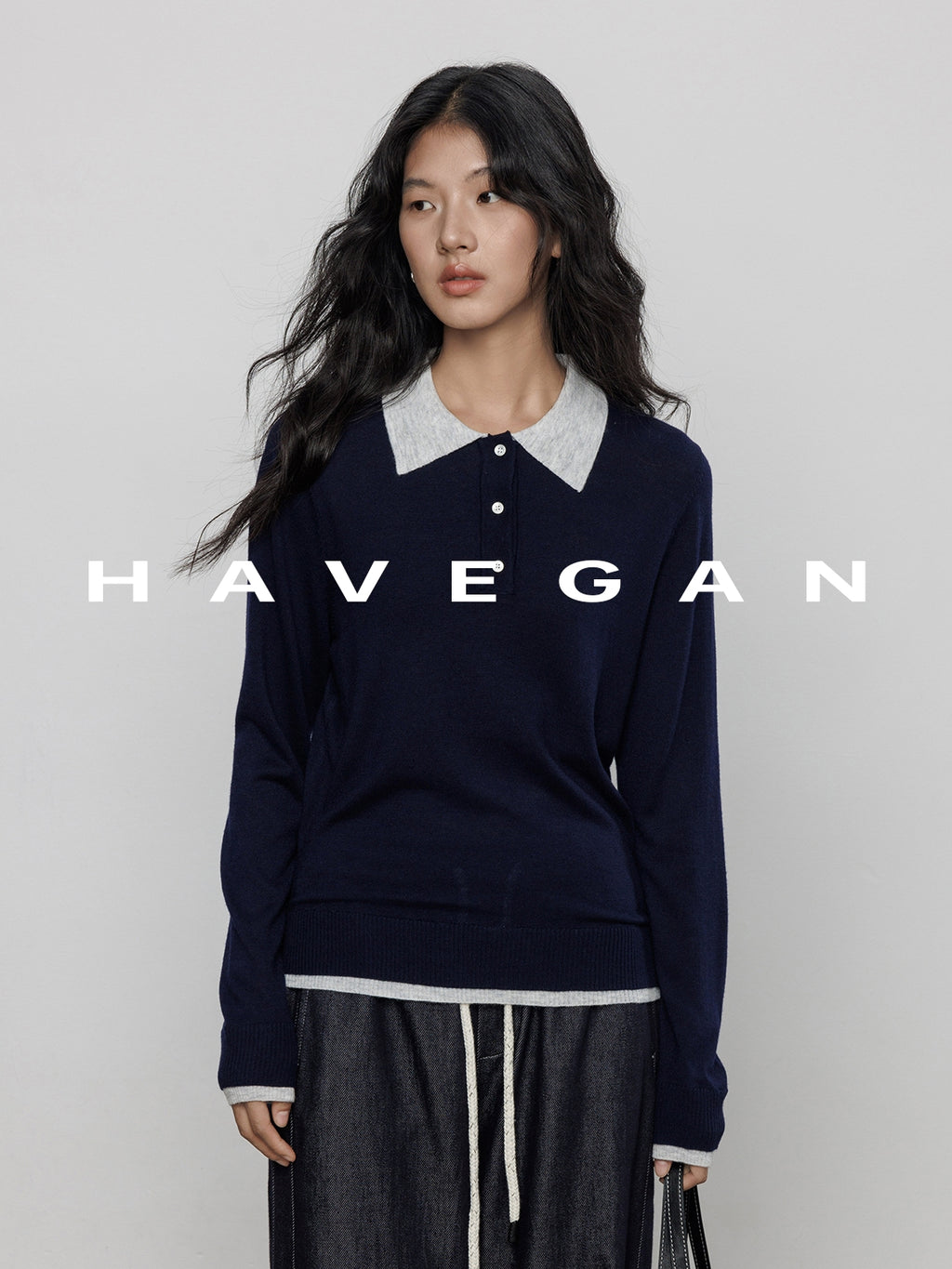 Contrast Polo Collar Tops_BDHL7711