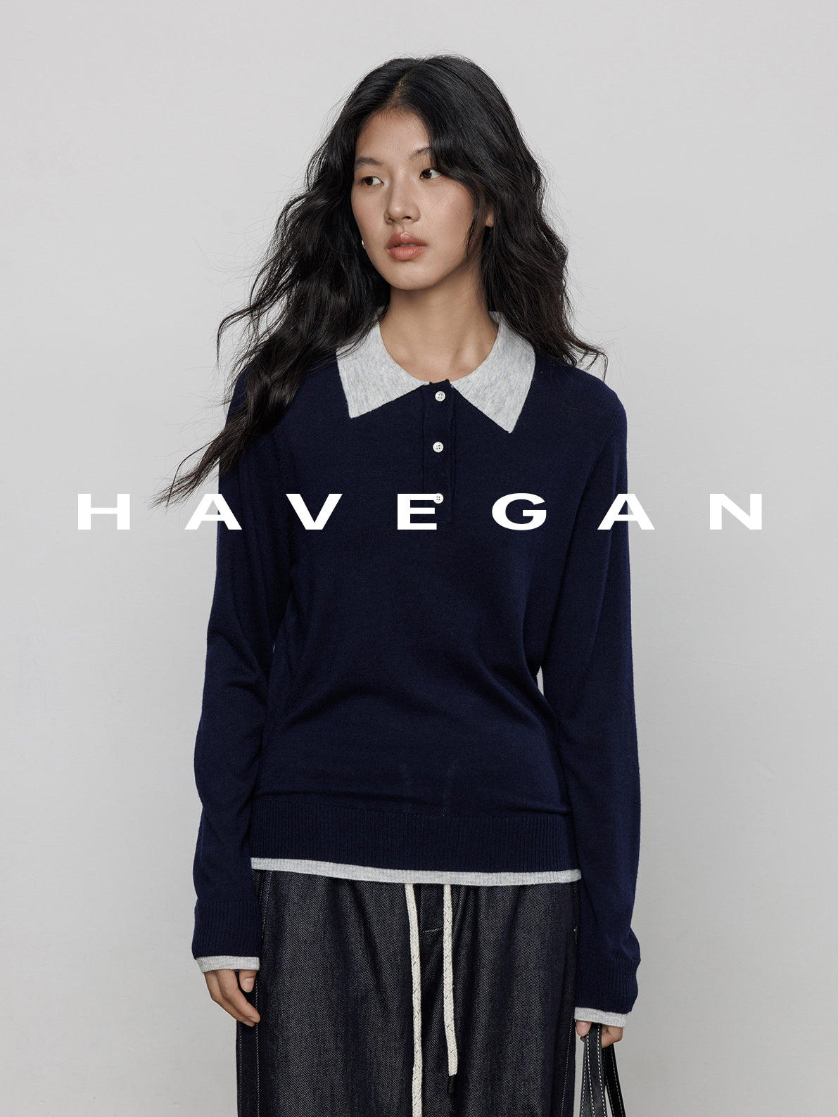 Contrast Polo Collar Tops_BDHL7711