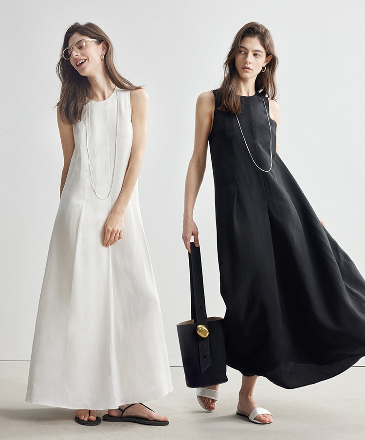 Simple Tucked Sleeveless Dress_BDHL7181